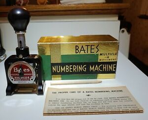 Vintage Bates Numbering Machine 6 Wheel Style E With Box and Instructions