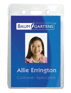Baumgartens Sicurix Vertical ID Badge Holder, 3-3/8 X 2-3/8 in, Vinyl, Clear,