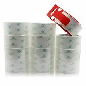 12 Rolls Clear Packing Tape Rolls with Free Dispenser, Heavy Duty Refill Tape fo