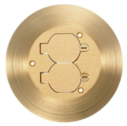 New hubbell sf3925 round brass duplex floor box cover &amp; carpet flange 6-1/4&#034; dia for sale