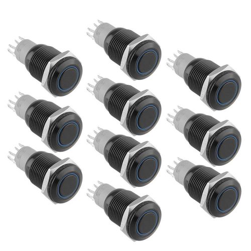 10pcs Blue LED Ring Illuminated Metal Self Latching Push Button 16mm Trailer