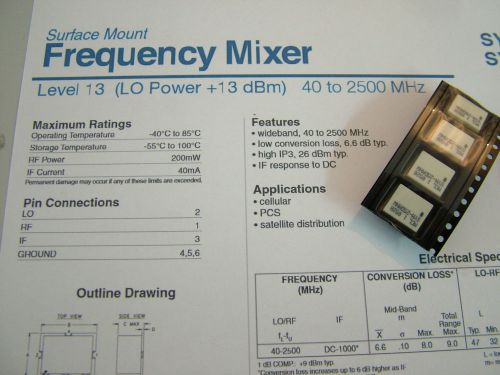 SMT RF MIXER 40MHz TO 2500MHz SYM-25DMHW MINICIRCUITS LOT OF 4
