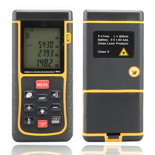 Digital laser measurer .05 to 80 meter range carry case wrist strap spirit level for sale