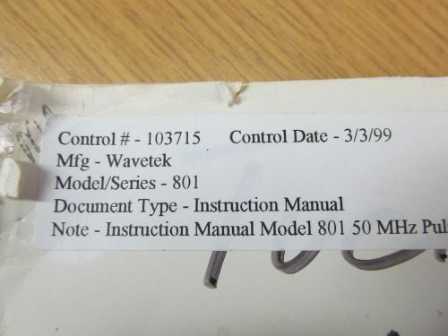 WAVETEK 801 50 MHz Pulse Generator Instruction Manual w/ Schematics.