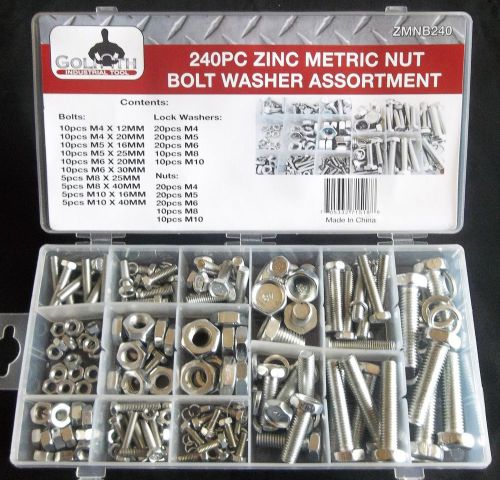 240pc GOLIATH INDUSTRIAL ZMNB240 ZINC METRIC NUT BOLT WASHER ASSORTMENT