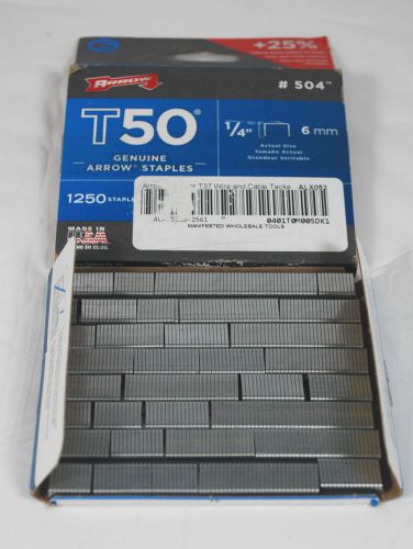 Arrow 504 genuine t50 1/4-inch staples, 1,250 staples per pack (y153) for sale