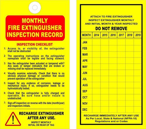 (25) FIRE EXTINGUISHER - MONTHLY INSPECTION TAGS 6 Years  - OSHA - NFPA - SAFETY