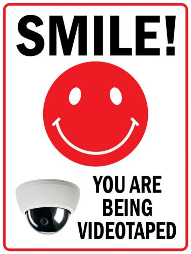 Pas350 smile videotaped surveillance crime warning security metal sign 9&#034;x12&#034; for sale