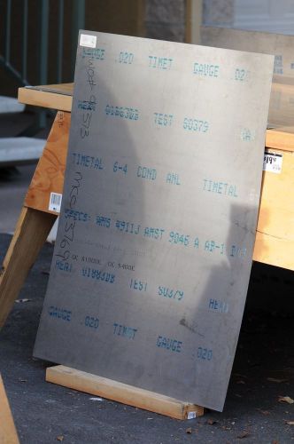 Titanium sheet 6Al-4V, 0.018x28x36 inches, nominally 0.020&#034;, Ti-6Al4V