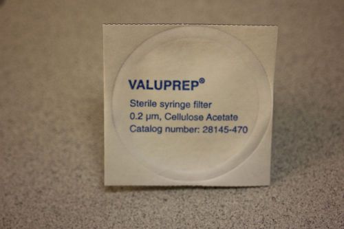 VWR Valuprep Sterile Syringe Filters, 28145-470, 0.2 uM, Cellulose Acetate, 19ct