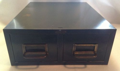Vtg cole steel card catalog industrial two 2 drawer green metal file box index for sale