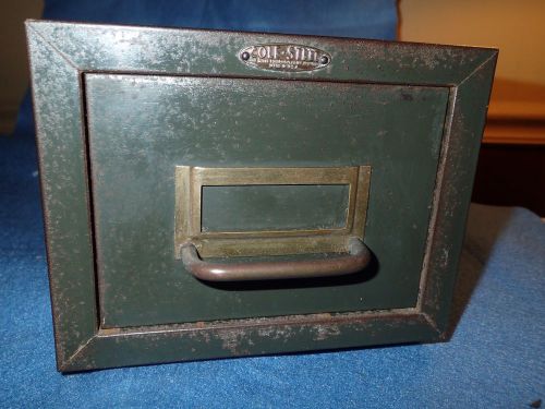 INDUSTRIAL VINTAGE COLE STEEL ARMY GREEN 1 DRAWER INDEX CARD FOOTED CABINET