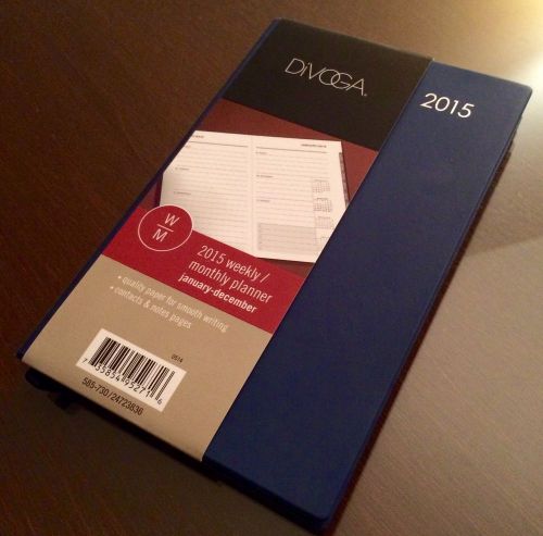 2015 Weekly/Monthly Planner Calendar Organizer Divoga Leather Bound Blue