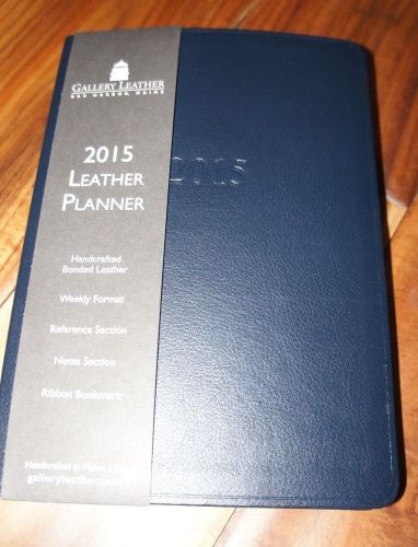 Gallery Leather NAVY Blue Bonded Leather 2015 Planner Calendar 5.5 x 8 inch