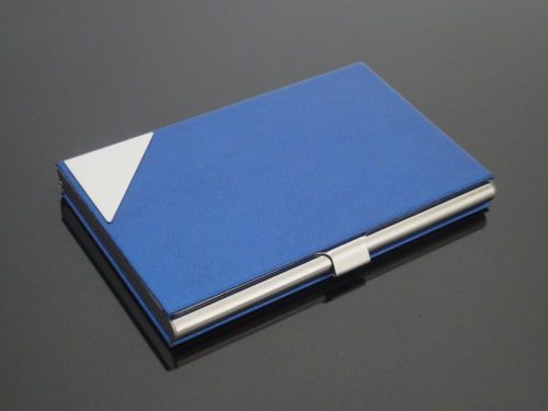 Blue Leather Stainless steel Metal Credit Business Card Case Holder