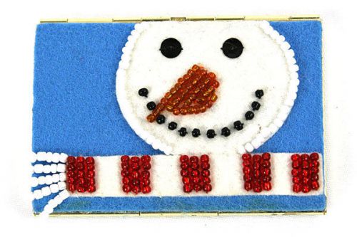 Blue Felt MONEY / CARD HOLDER - Snowman w/ Beads