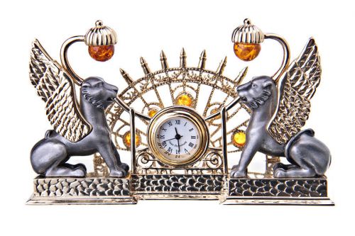 Decorative Russian Desktop Business Card Holder St.-Petersburg Griffins &amp; Clock
