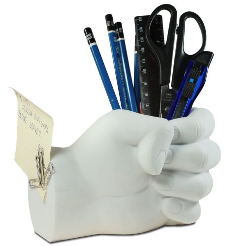 Hand Shaped Pencil Pen Holder With Magnetic Back Office Decor Modern White New