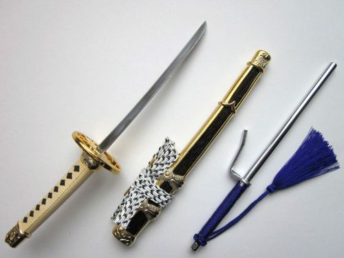 Japanese Letter Opener Black&amp;Golden Samurai Katana Sword w/Jutte Ninja Japan