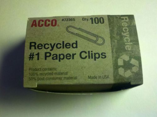 * Qty 100 * ACCO * Recycled #1 Paper Clips * #72365 *