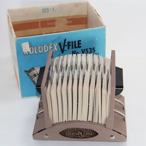 Vtg Zephyr American Rolodex File Model V535 with box, 3x5 cards, dustcover