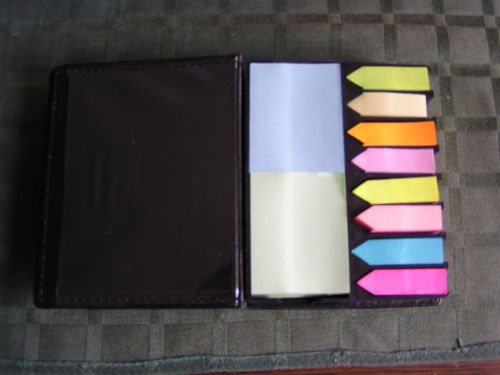 Post It Type Sticky Notes Pad &amp; Index Tabs in Leather Look Desktop Box Set - NEW