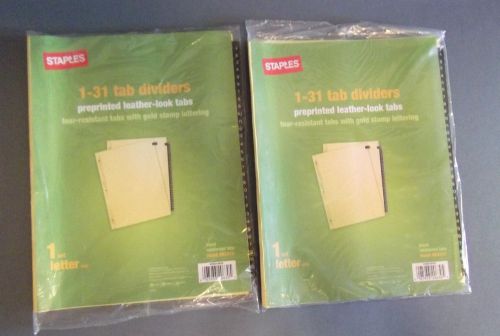 Staples Leather Look Pre-Printed Letter Size Dividers. Set of 31. Lot of 2 NIP