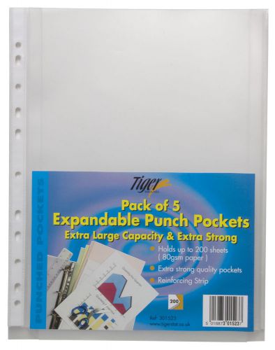 5 A4 Expandable Punched Pockets Strong Plastic Clear File Document Wallet UK