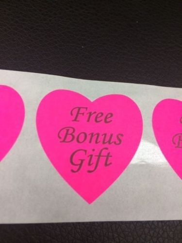 200 Heart Free Bonus Gift Neon Pink 1 3/8&#034; Label Sticker Free Bonus Gift