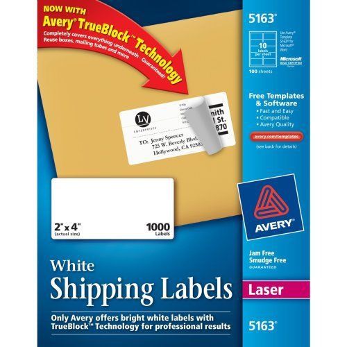 Avery Easy Peel Address Label - 2&#034; Width X 4&#034; Length - 1000 / Box - (5163)