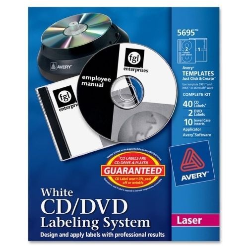 AVERY 5695 CD/DVD Design Kit Laser Printers w/40 Labels/10 Inserts WE