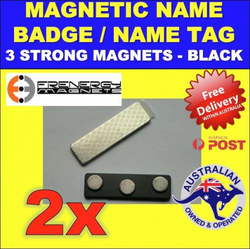 2x magnetic name badge/name tag - 3 magnets - black for sale