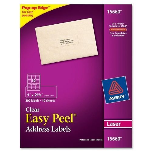 Avery Easy Peel Mailing Label - 2.62&#034;Wx1&#034;L - 300/Pack - Laser - Clear
