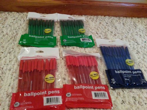 Lot of 50 ballpoint pens red green blue new no skip 1 mm sealed free shipping
