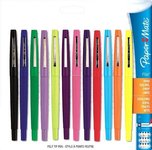 New Flair Point-Guard Porous Point Pens Med.12 Assorted Colors Studen Office