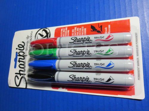 Sharpie Permanent Markers, Brush Tip, Assorted, 4/Pack