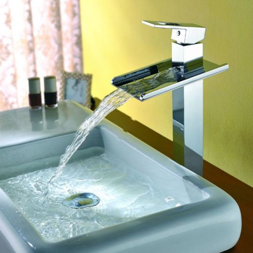 Modern cascade waterfall vessel sink faucet tap in chrome finished free shipping for sale