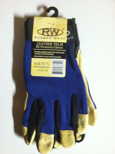 RW Rugged Wear Blue High Dexterity Gloves, Leather Palm/Spandex Size: Medium