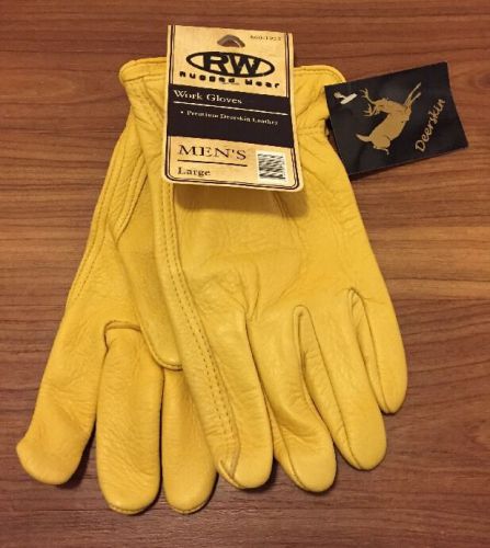 Rugged Wear Premium Deerskin Leather Men&#039;s Work Gloves Large NWT!!