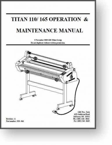 Gbc titan 110 / 165 operator&#039;s &amp; service manual for sale