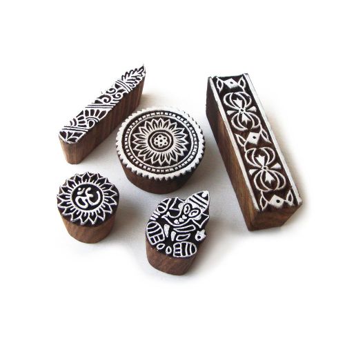 Mix hand carved floral &amp; religious designs wooden tags for printing (set of 5) for sale