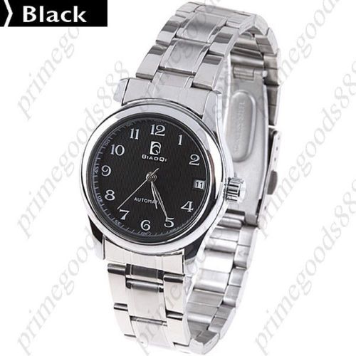 Stainless Steel Mechanical Date Lady Wrist Ladies Wristwatch Women&#039;s Black