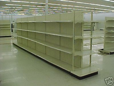 STORE SHELVING GONDOLA 4 FT SECTIONS USED 6 1/2 TALL, 12&#034; DEEP PER SIDE