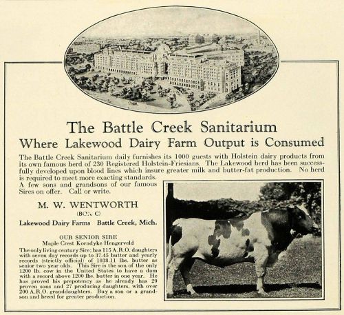 1925 Ad Wentworth Lake Dairy Farms Battle Creek Sanitarium Holstein Cows COL3
