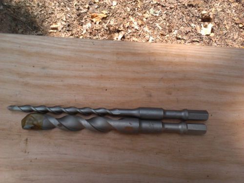 Carbide tipped masonry hexagon shank, 1/2&#034; and 1&#034;, 2 bits. for sale