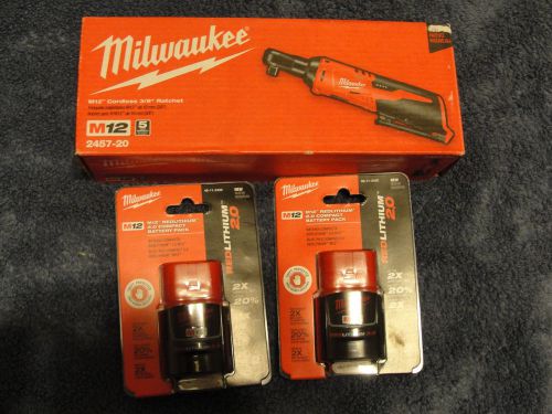 Milwaukee 2457-20 m12 3/8&#034; cordless li-ion ratchet bare tool and 2 extra battery for sale
