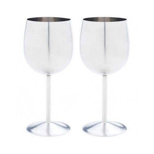 Wine Glass Set Drinkware Stainless Steel 12 oz Goblet Stems Wet Bar Storage Case