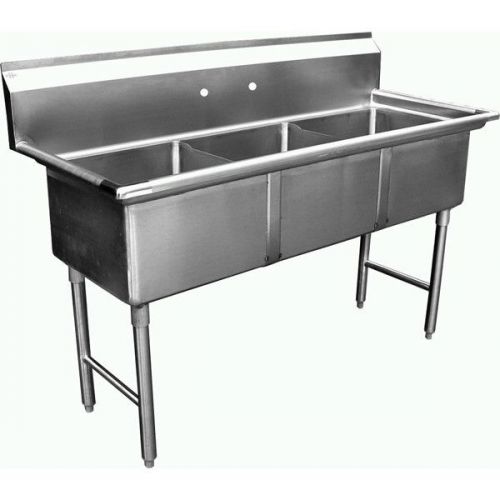 3 compartment restaurant 24&#034;x24&#034; sink no drainboard nsf for sale