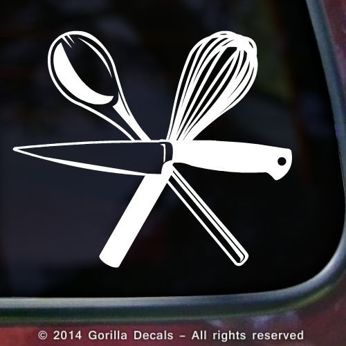 KNIFE SPOON WHISK Tools Chef Cook Decal Sticker Car Wall Sign WHITE BLACK PINK