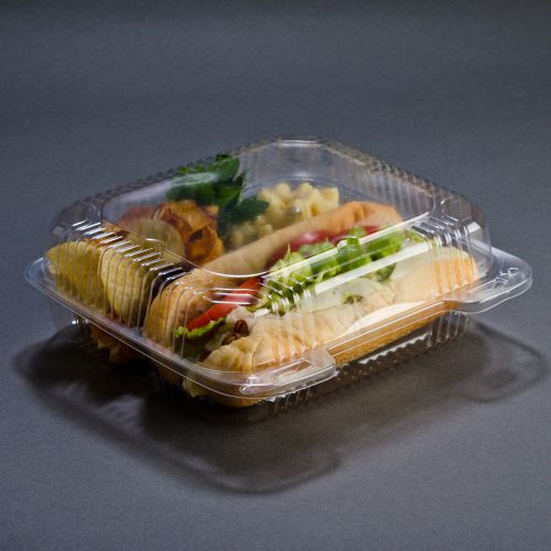 Duralock 8&#034;x 8&#034;x 3&#034; Three Compartment Clear Hinged Lid Plastic Container 220ct